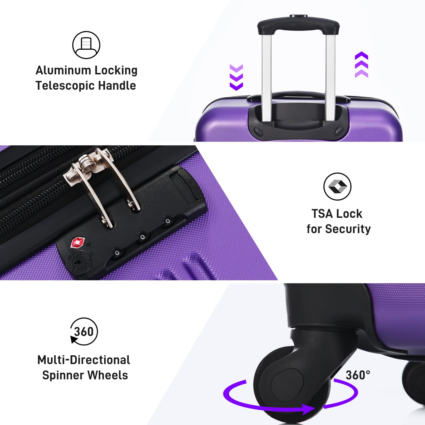 Hardshell Luggage Sets 2Pcs + Bag Spinner Suitcase with TSA Lock Lightweight 20" + 28"