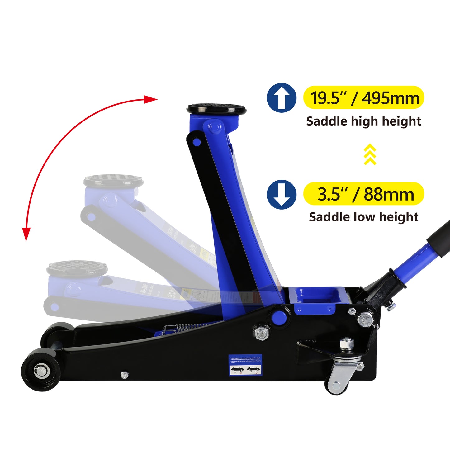 Steel Racing Floor Jack with Dual Pistons Quick Lift Pump - 2.5 Ton Lifting Range 3.5-19.5