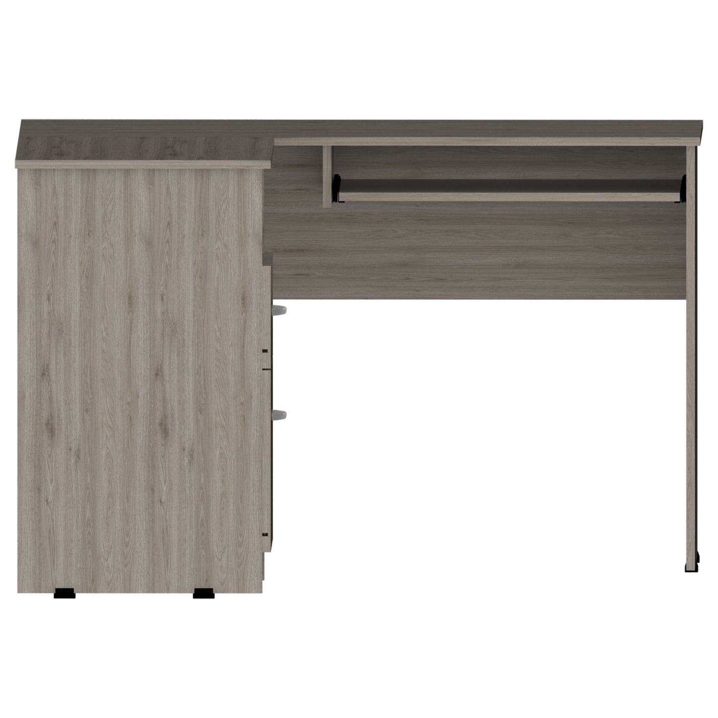 Mix L-Shaped Desk with Keyboard Tray, Drawers, and Open Shelf - Light Gray