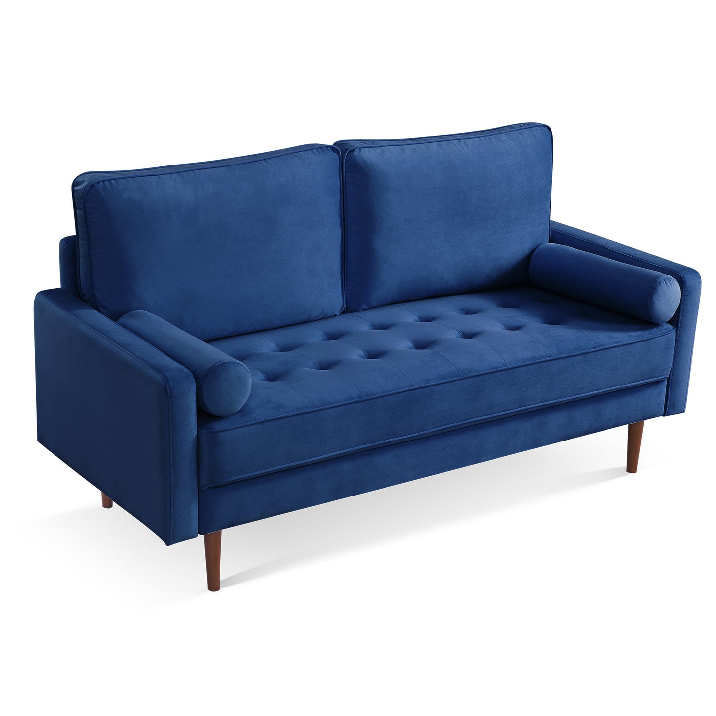 Modern Blue Velvet Loveseat Sofa with Bolster Pillows