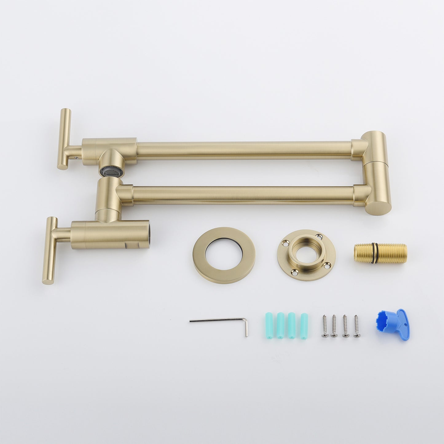 Pot Filler Faucet, Modern Brass Pot Filler Two-Attachment Wall Mount Folding Kitchen Pot Filler Swing Arm