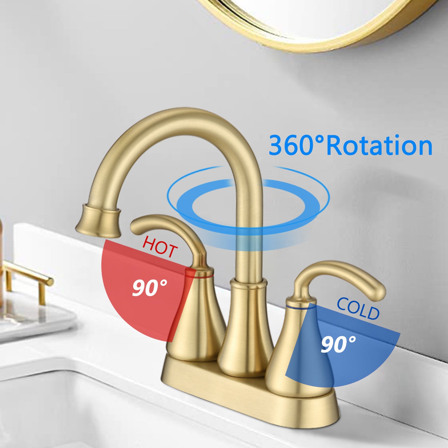 Brushed Golden Bathroom Sink Faucet with 2-Handle and Pop-up Drain