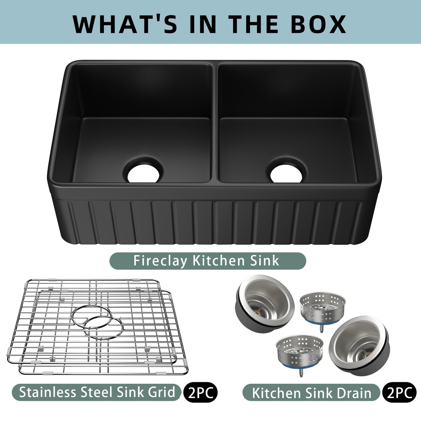 Black Double Bowl Fireclay Farmhouse Kitchen Sink