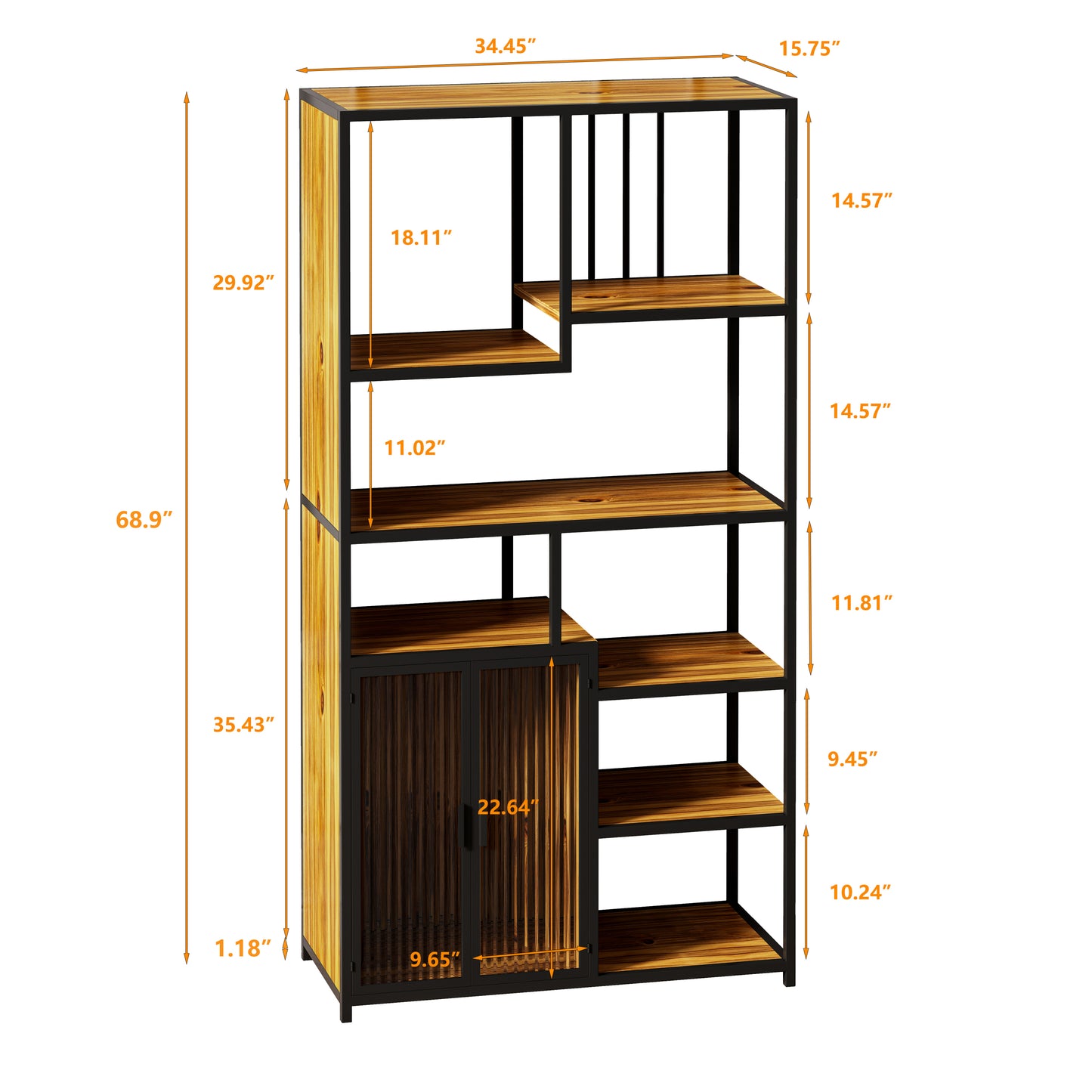 Multipurpose Bookshelf Storage Rack, Left Side with Enclosed Storage Cabinet,for Living Room,Home Office,Kitchen