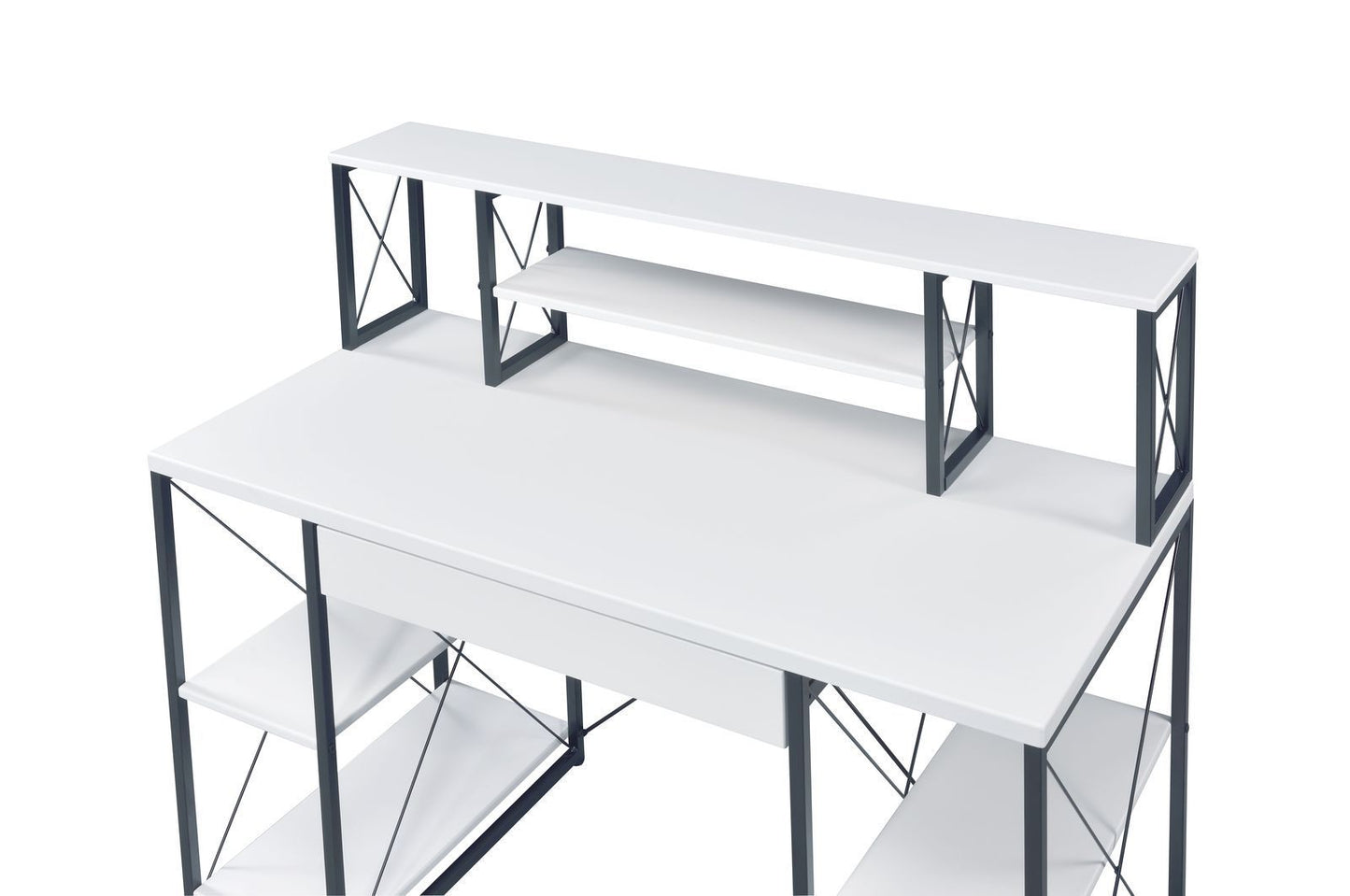 Modern Music Recording Studio Desk with White & Black Finish and Ample Storage