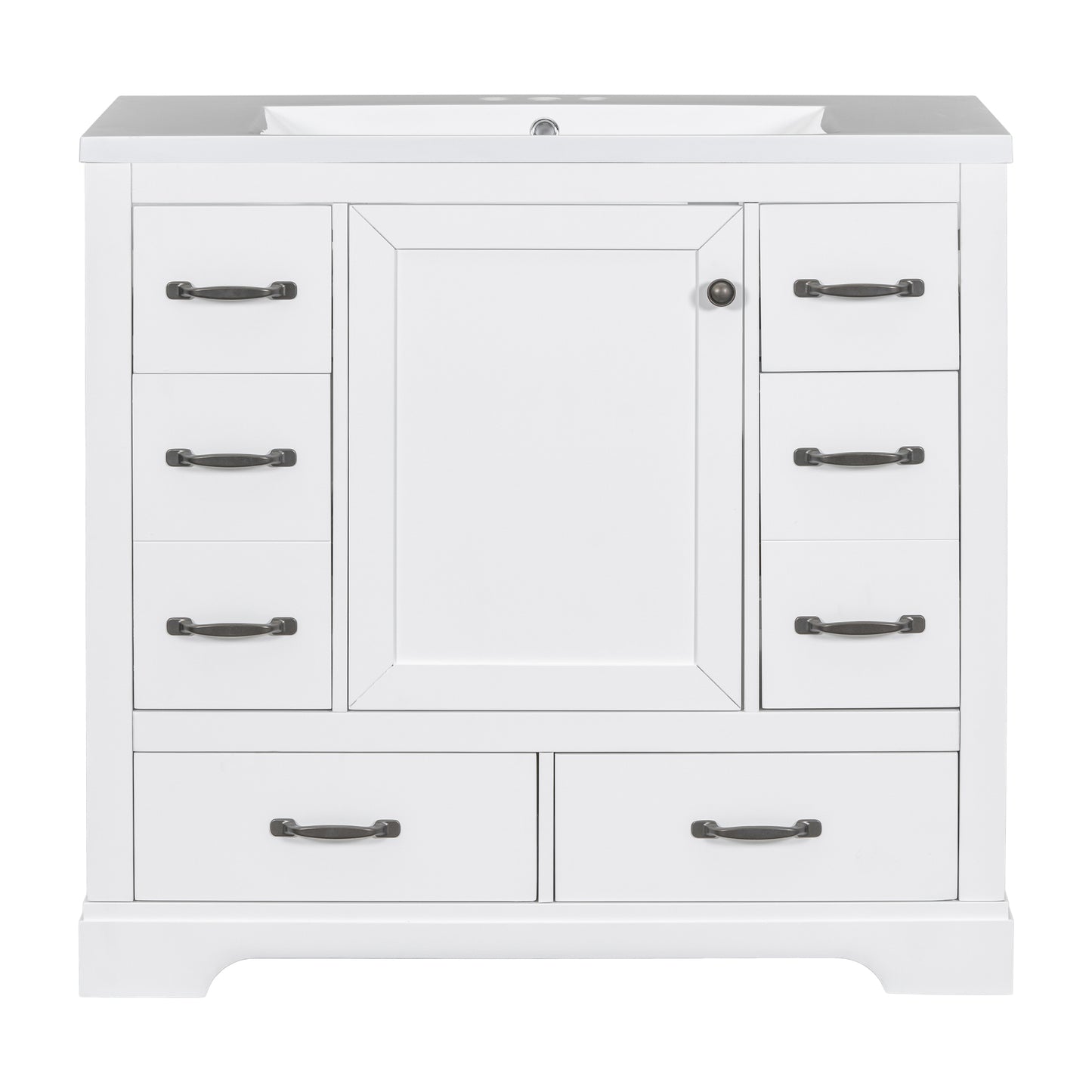 36" Bathroom Vanity with Sink Combo, Six Drawers, Multi-Functional Drawer Divider, Adjustable Shelf, White