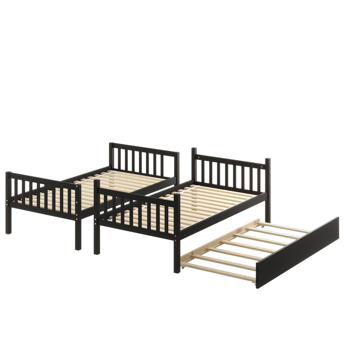 Trio Bunk Bed Set with Trundle, Durable Wood Frame and Safety Enhancements