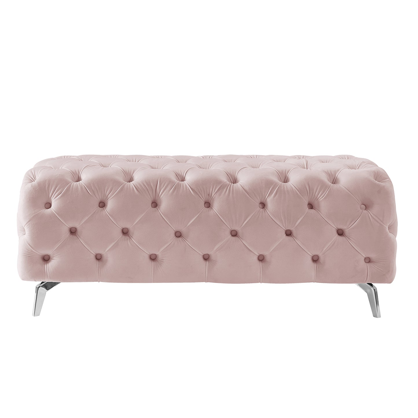 Button-Tufted Ottoman Bench, Upholstered Velvet Footrest Stool Accent Bench for Entryway Living Room Bedroom.