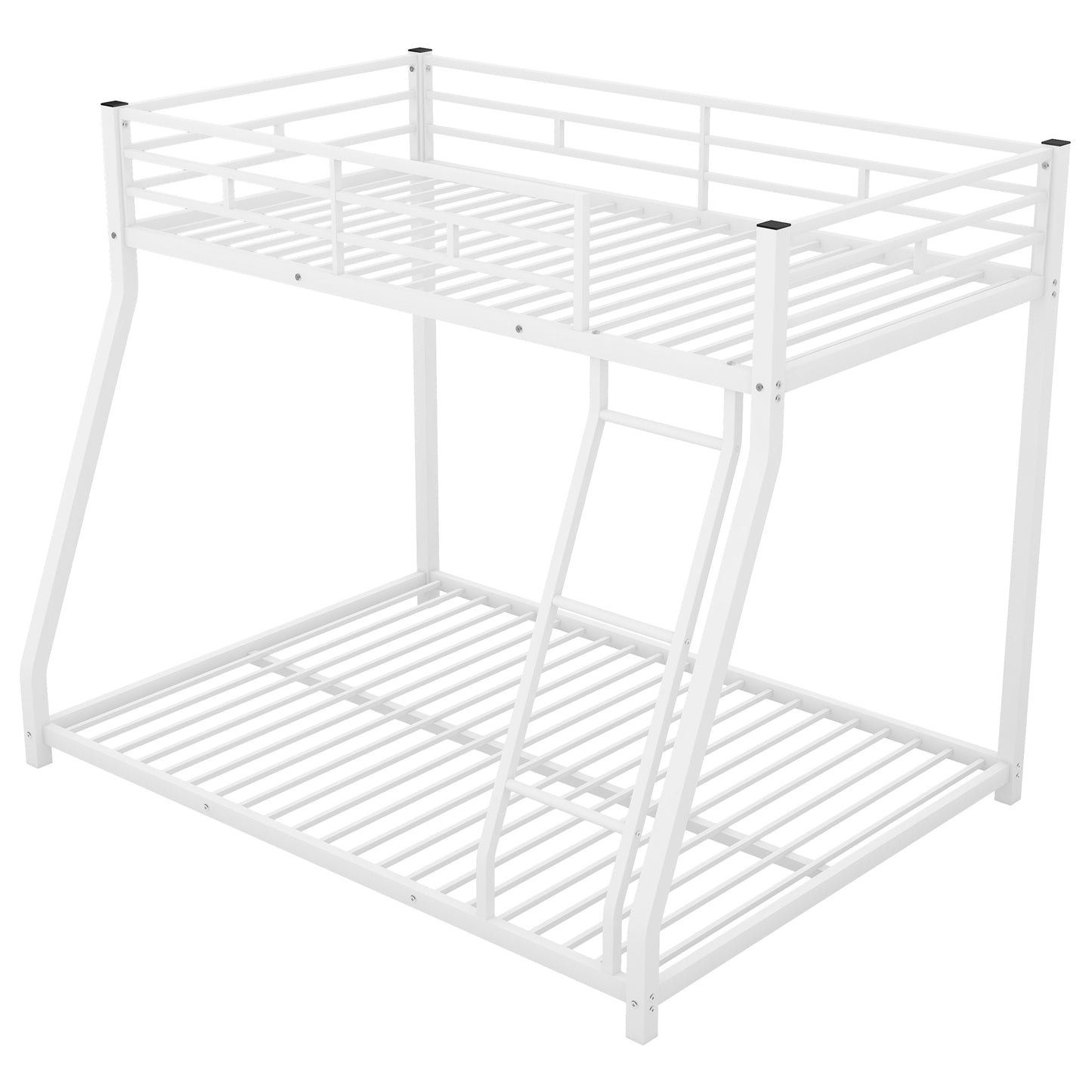 White Metal Bunk Bed with Sloping Stairs for Twin over Full Size