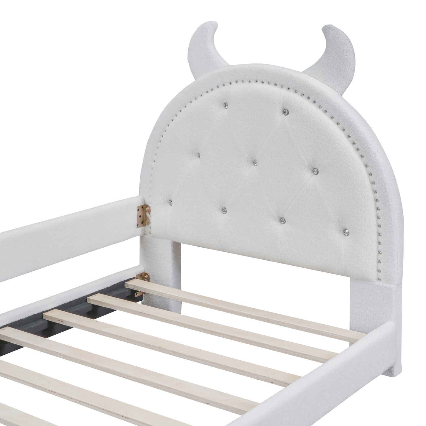 Teddy Fleece Twin Size Upholstered Daybed with OX Horn Shaped Headboard, White