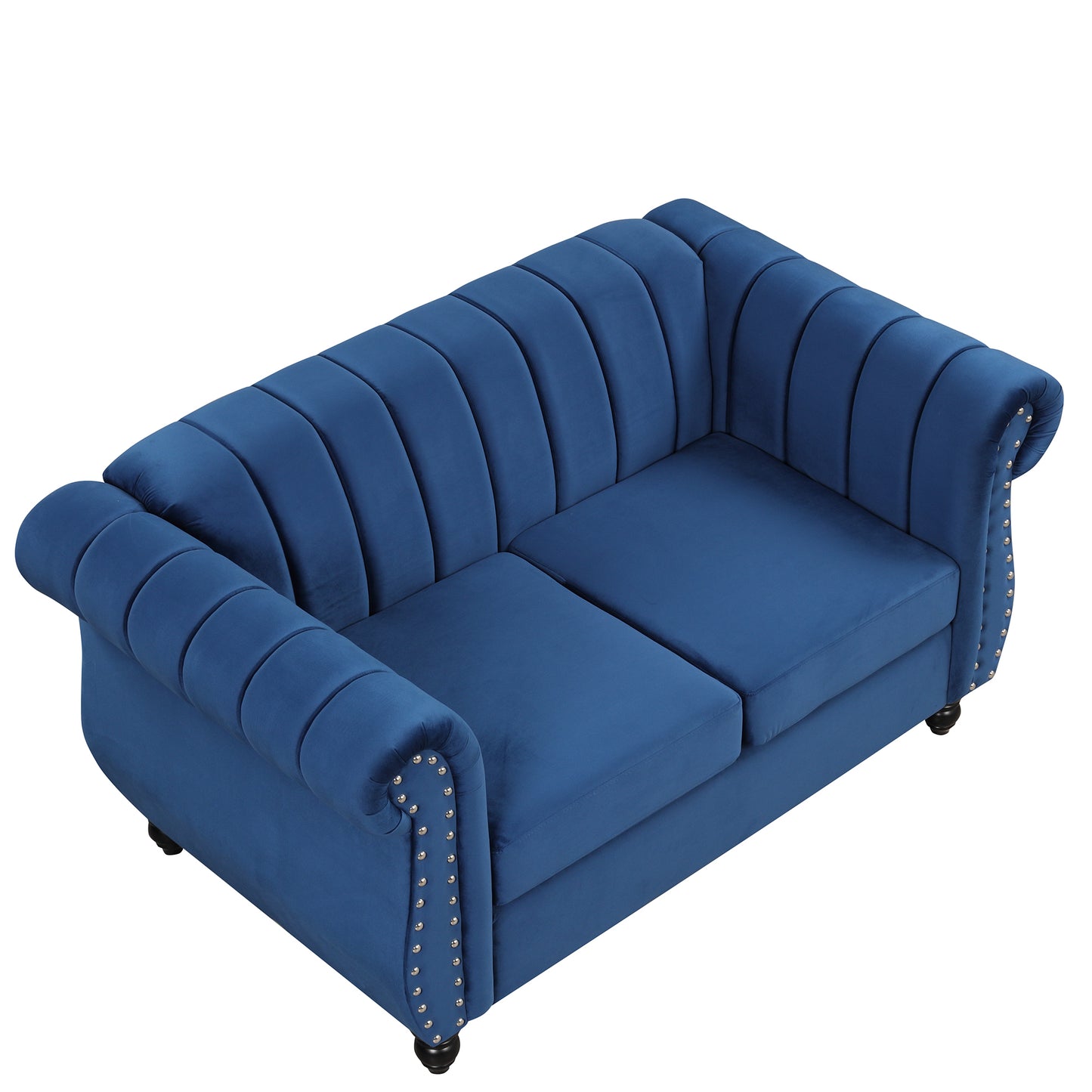 51 Modern Button Tufted Blue Upholstered Sofa with Solid Wood Legs