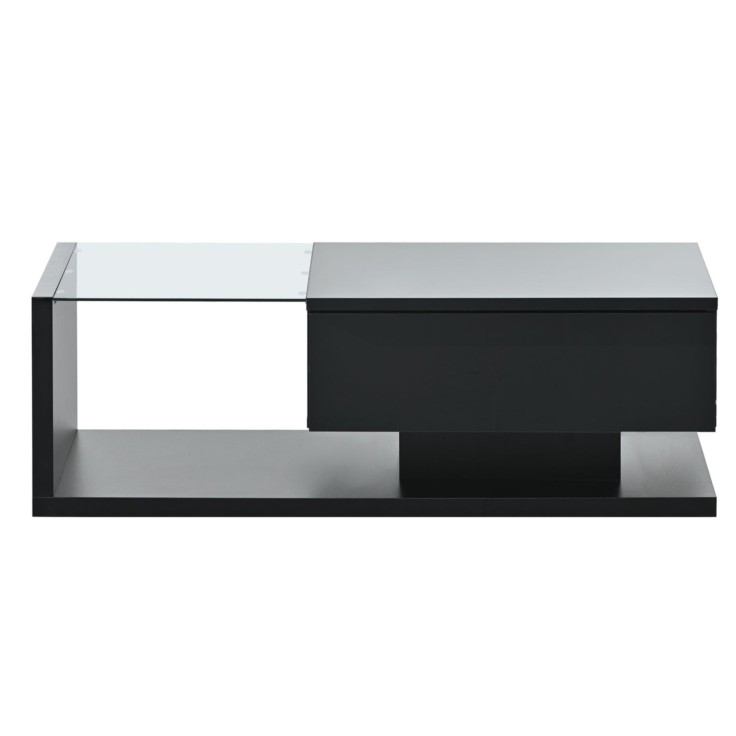 Elegant Black Modernist Coffee Table with Glass Top and Storage Shelf