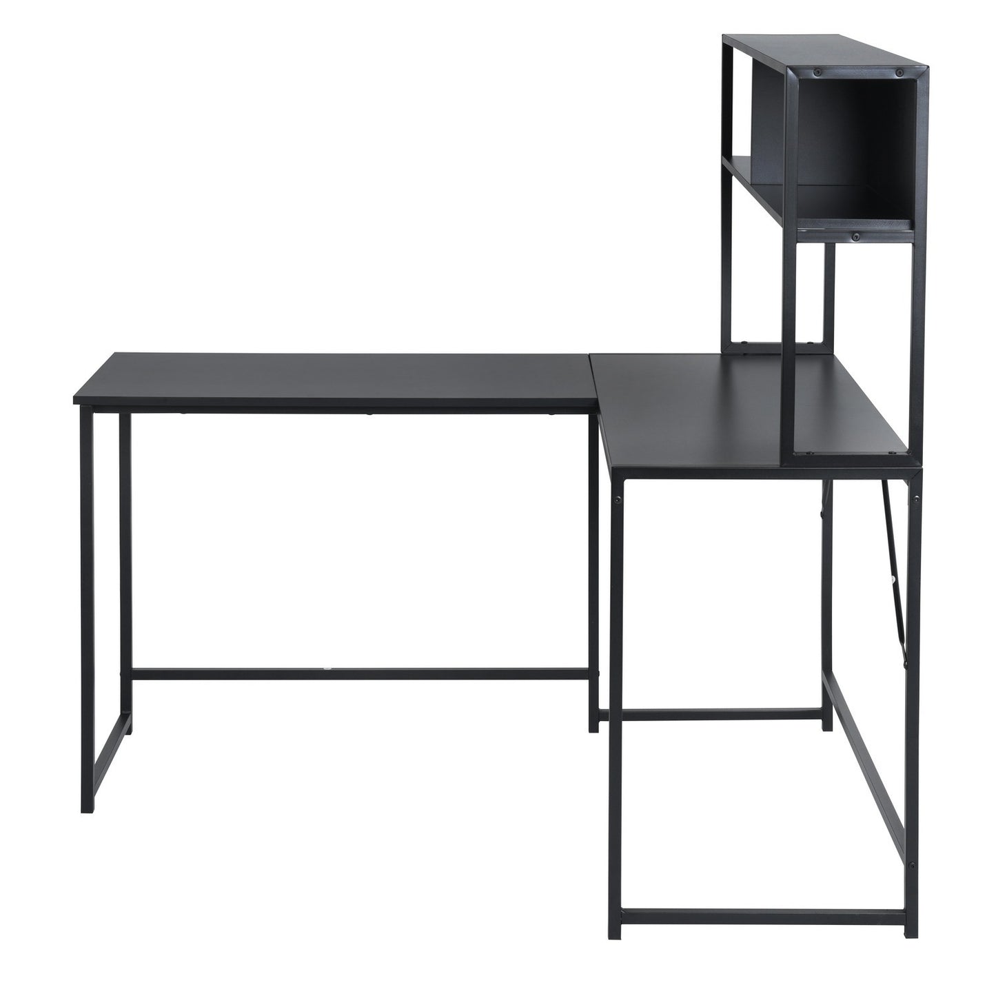 Spacious Industrial L-Shaped Desk with Hutch and Storage Shelves for Gaming