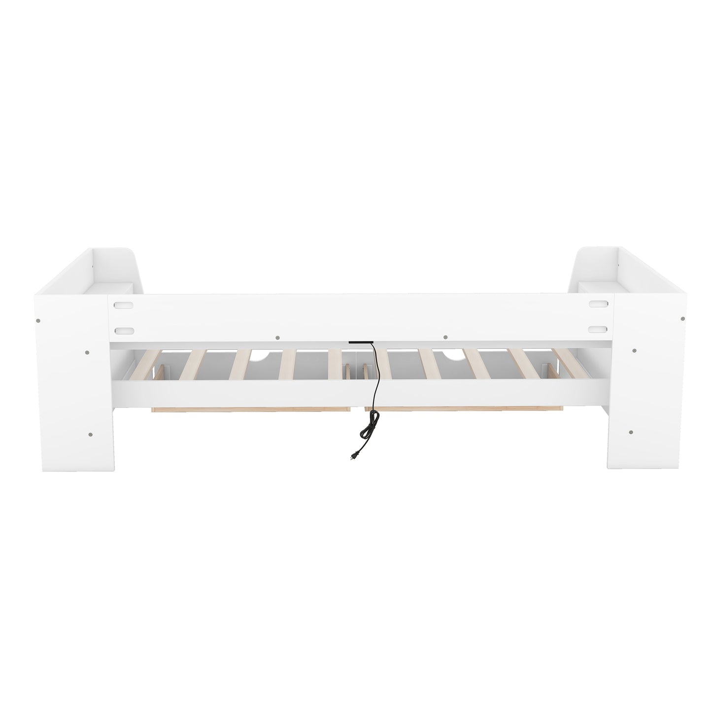 Twin Size Daybed with Shelves, Drawers and Built-In Charging Station, White