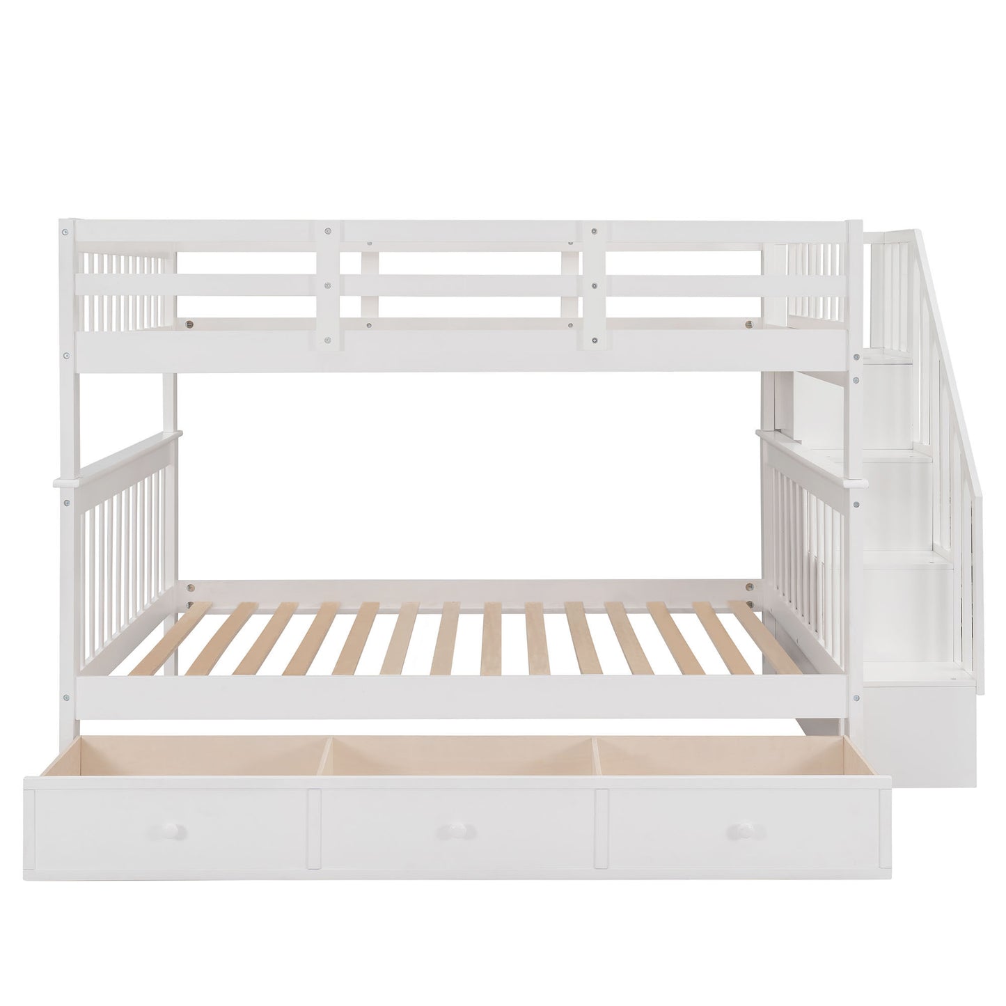 Full-Size Bunk Bed with Stairway Storage and Guard Rail