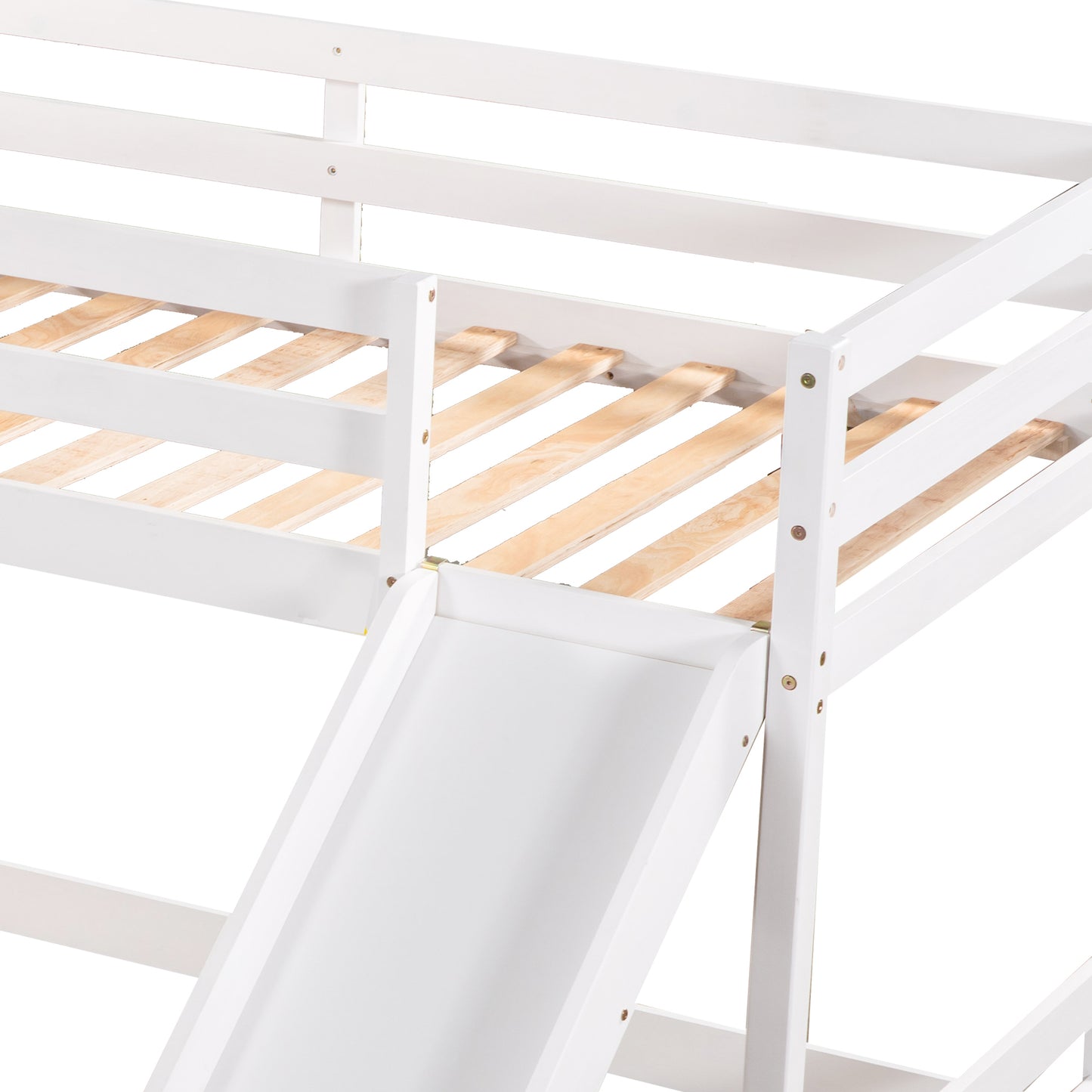 Elegant White L-Shaped Bunk Bed with Slide and Twin/Twin Configuration