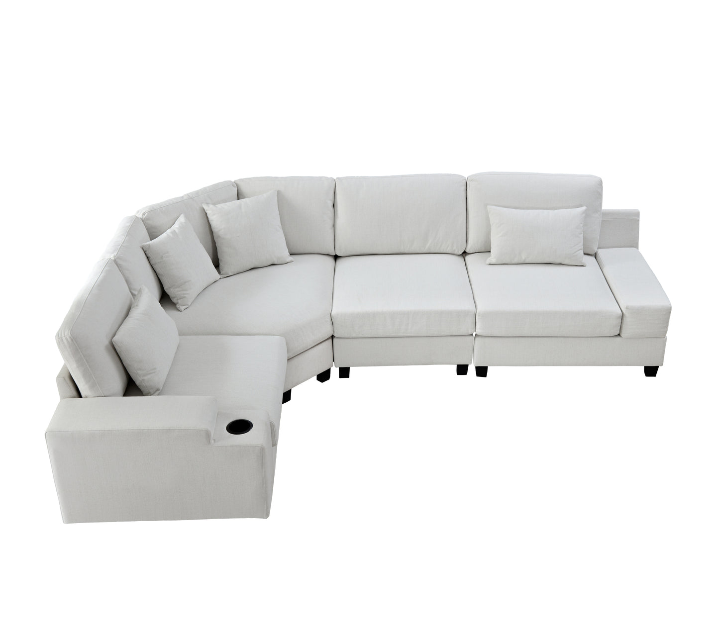 U_Style Stylish Modular Sofa Sectional with Polyester Upholstery with 4 Pillows, 1 Cup Holder with Free Combination for Living Room