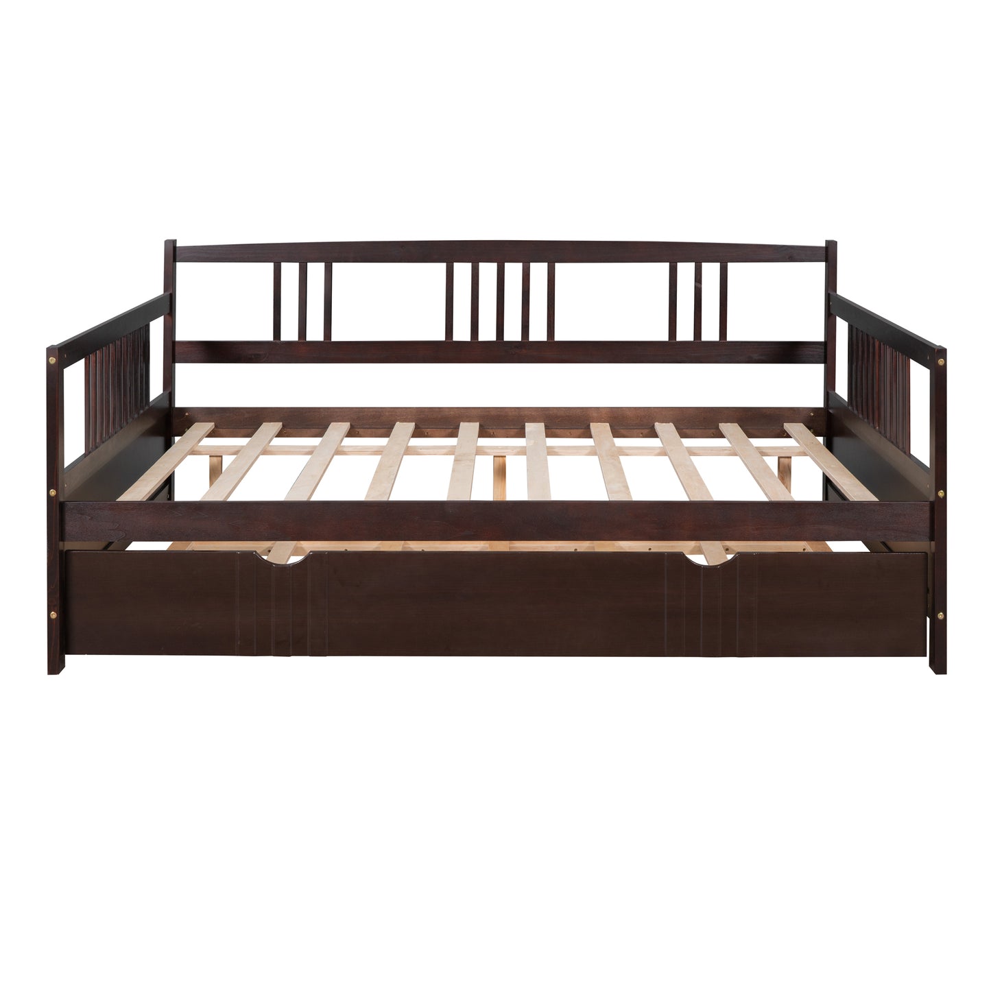 Full Size Daybed Wood Bed with Twin Size Trundle,Espresso