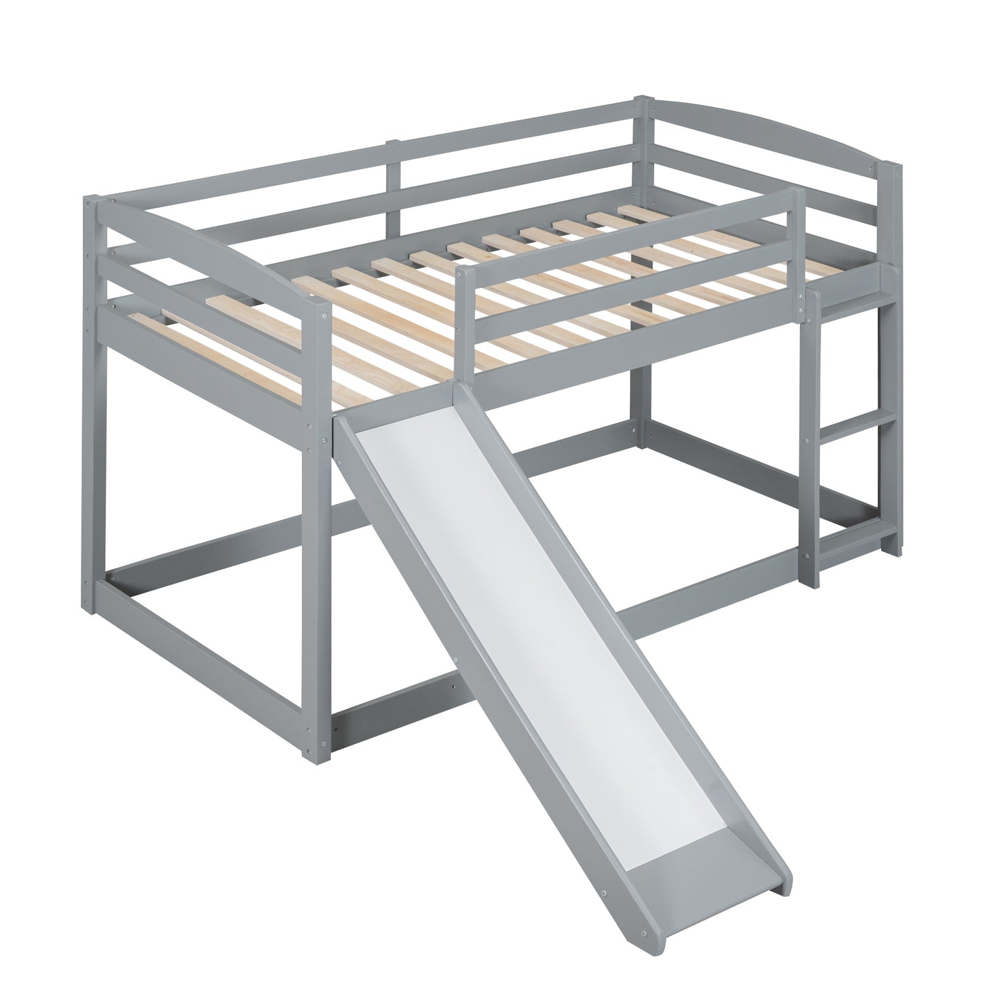 Convertible Gray Twin Bunk Bed with Slide, Ladder, and Playful Design