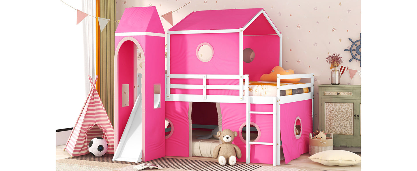 Pink Castle Loft Bed with Slide Tower