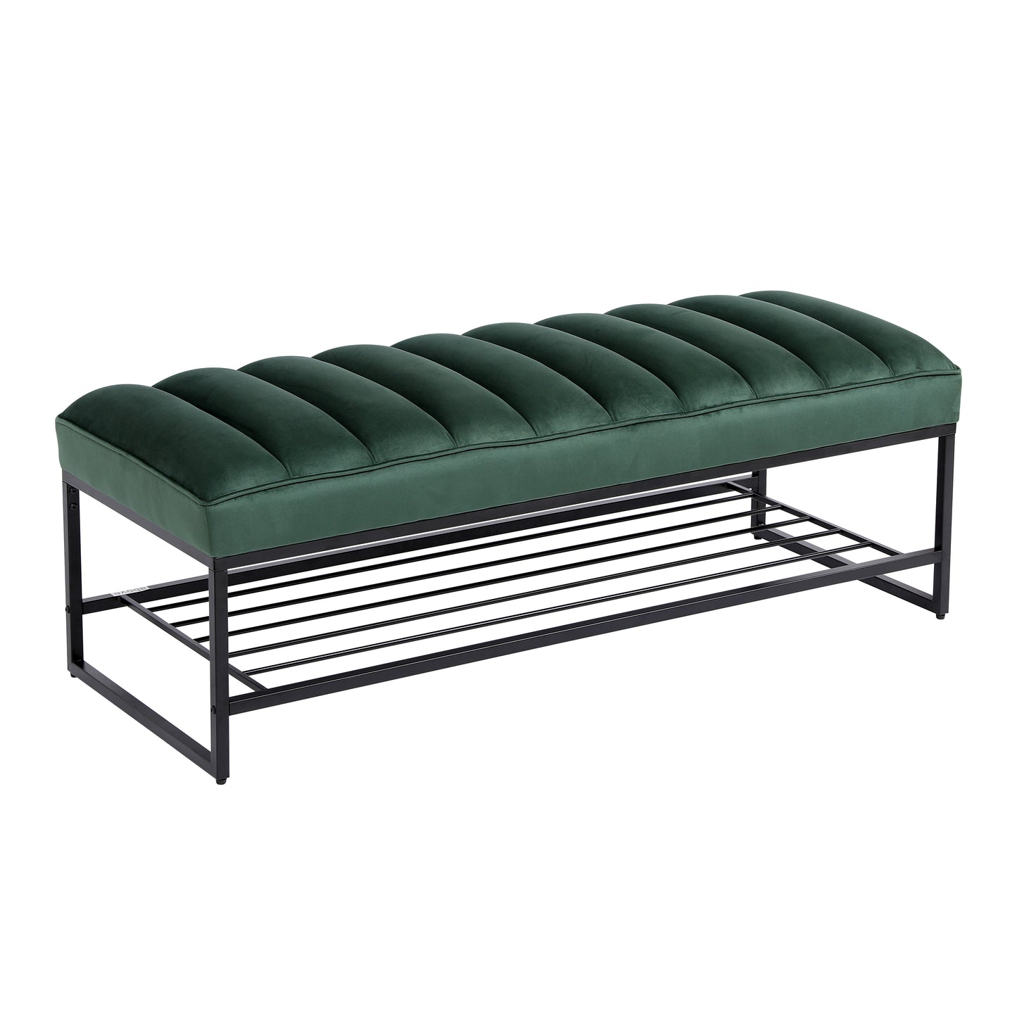 Green Velvet Channel Tufted Ottoman Bench Accent Upholstered Bendroom End of Bed Bench with Storage Shelf (Green)