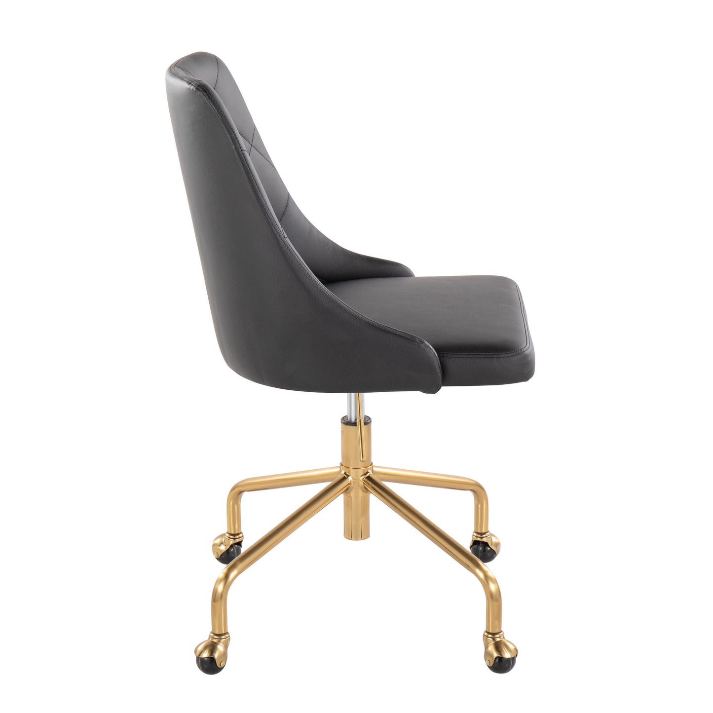 Marche Contemporary Adjustable Office Chair with Casters in Gold Metal and Black Faux Leather by LumiSource