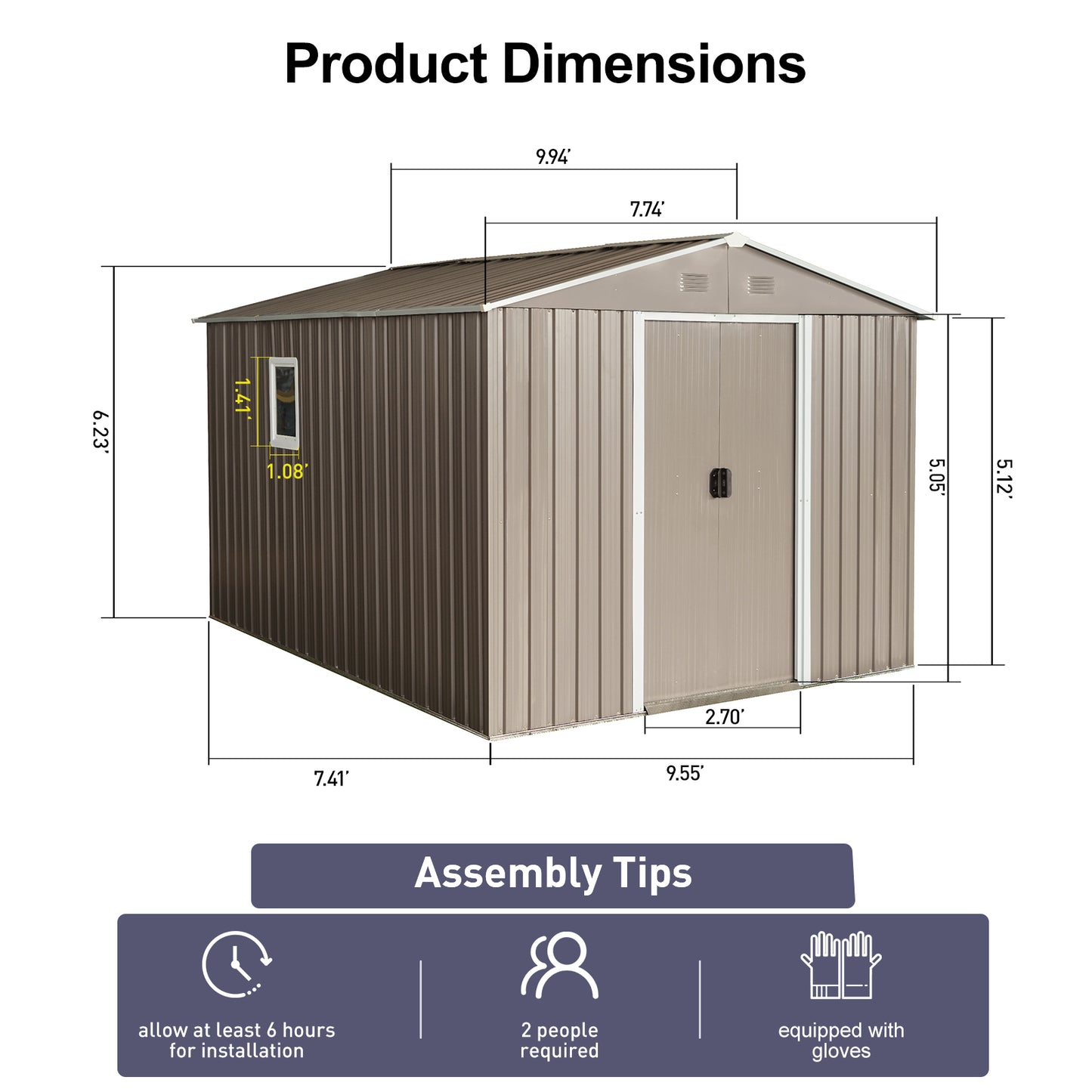 10ft x 8ft Outdoor Metal Storage Shed with Metal Floor Base,with Window,Grey