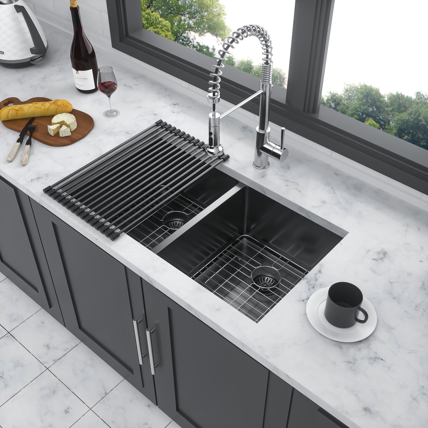 Gunmetal Black Kitchen Sink with Double 10 Deep Basin