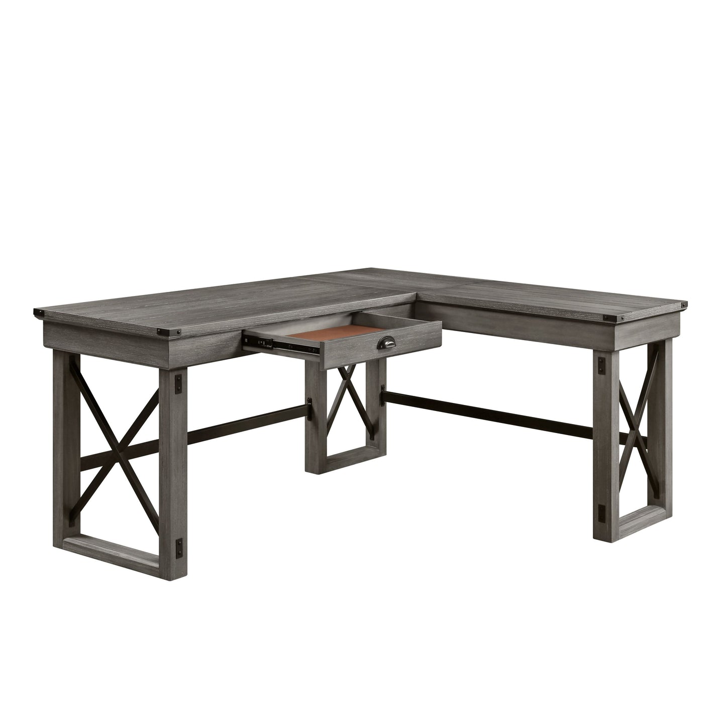 L-Shaped Talmar Writing Desk with Lift Top in Distressed Gray Finish