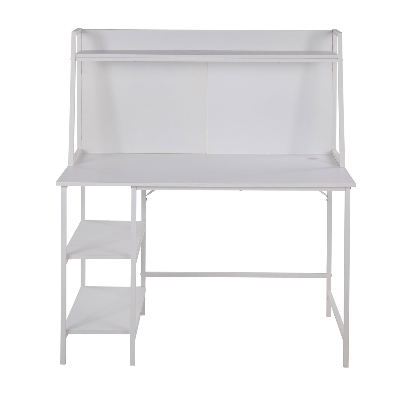 LumiSource Modern Geo Shelf Desk: White Steel and White Wood