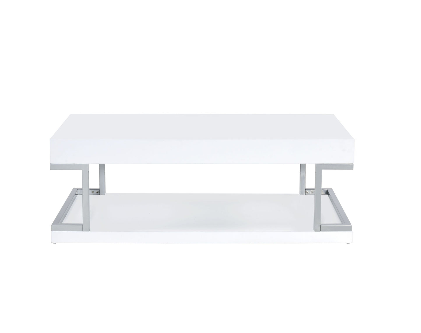 Modern White High Gloss Coffee Table with Chrome Accents