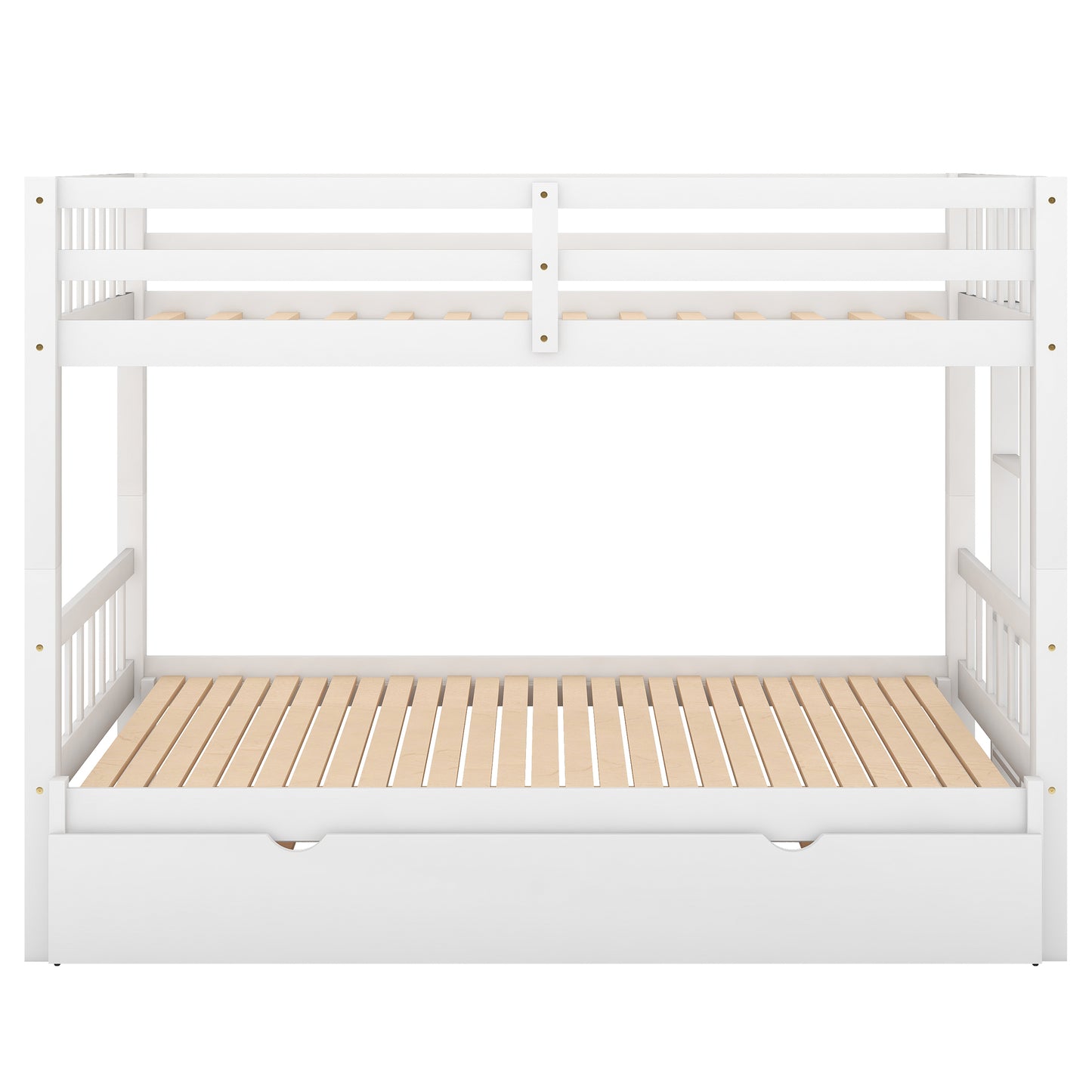 White Pull-out Bunk Bed with Trundle for Twin Over - Versatile Space-Saving Sleeping Solution