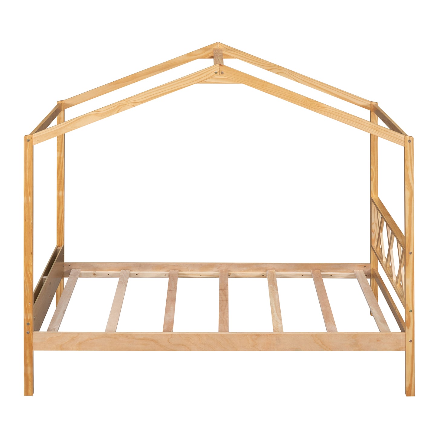 Twin Size Wood House Bed with Storage Space, Natural