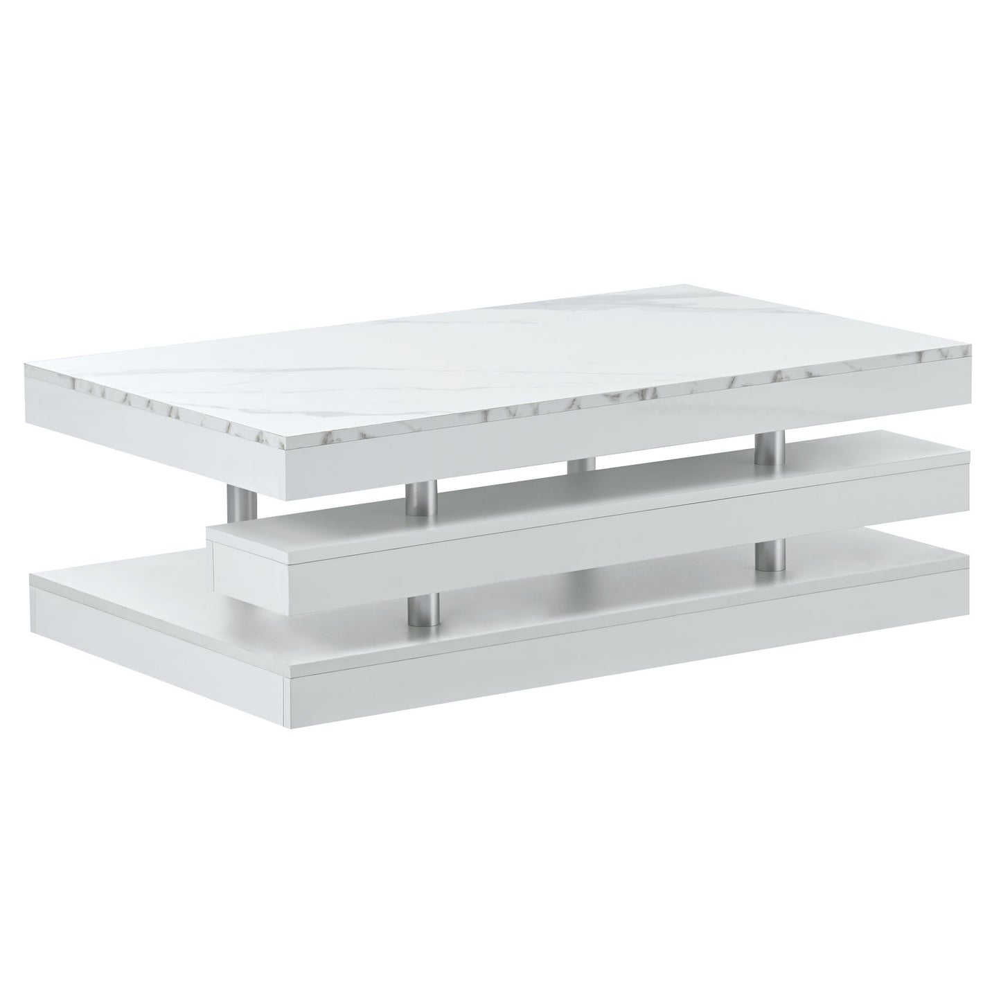 White Minimalist 2-Tier Coffee Table with Glossy Surface