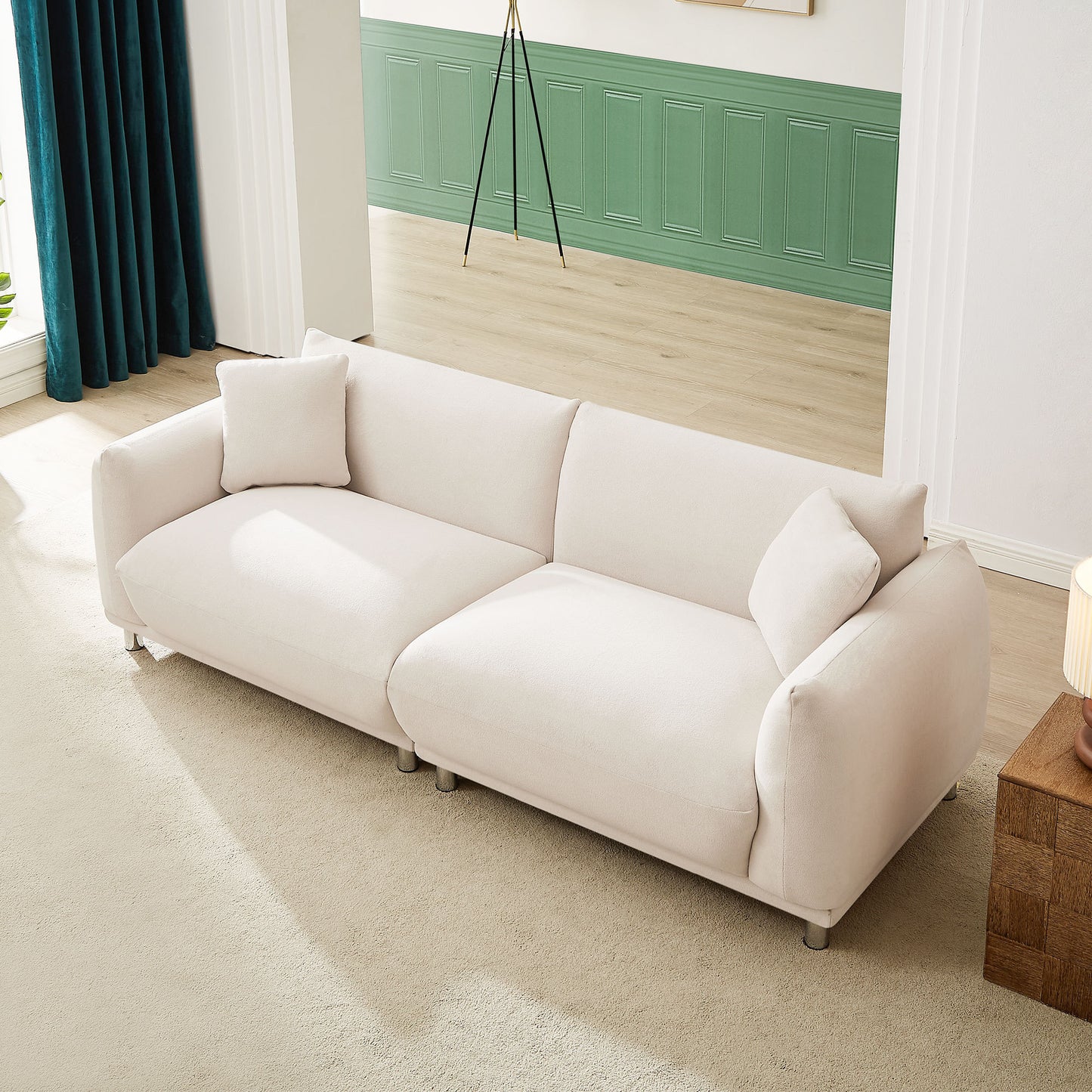 Modern Couch 88.58'' Bread-Like Sofa with 2 Pillows and Metal Feet,Beige