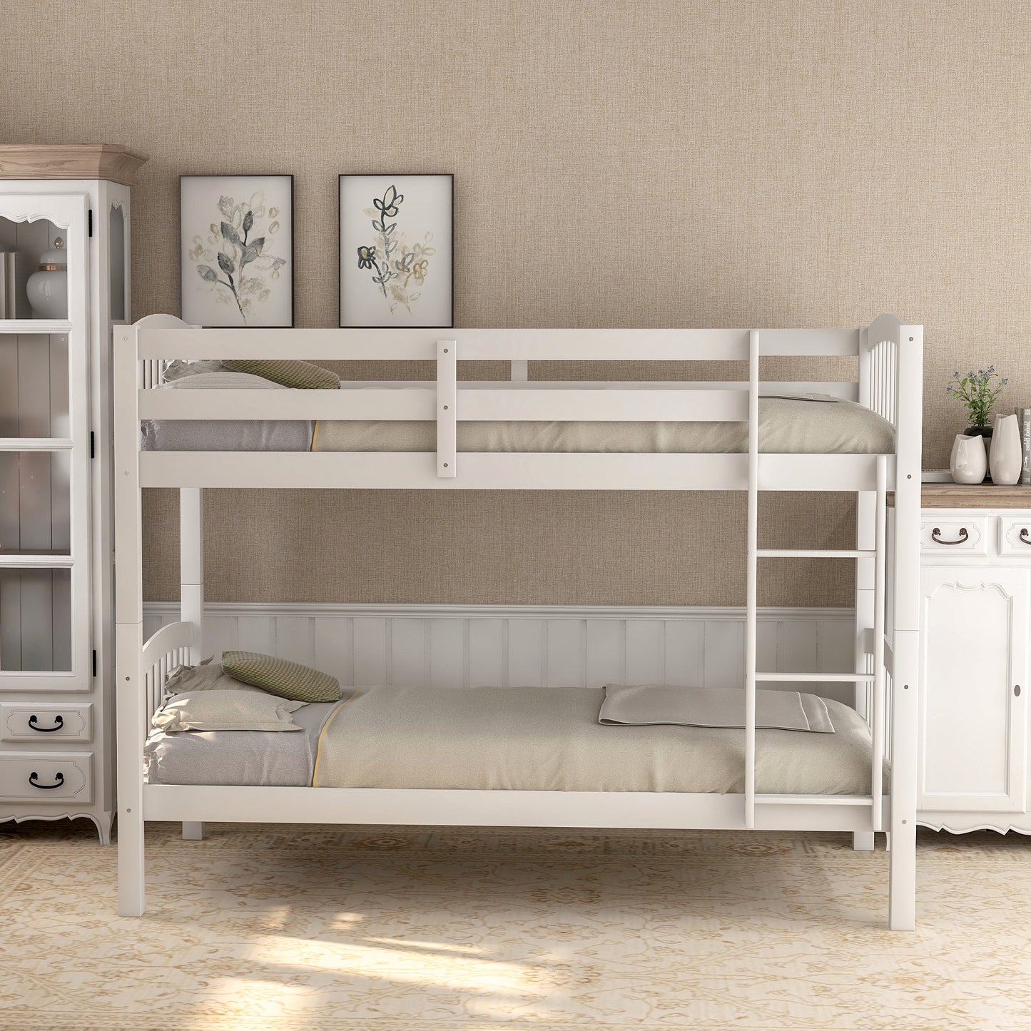 White Twin Bunk Bed with Ladder for Space Optimization