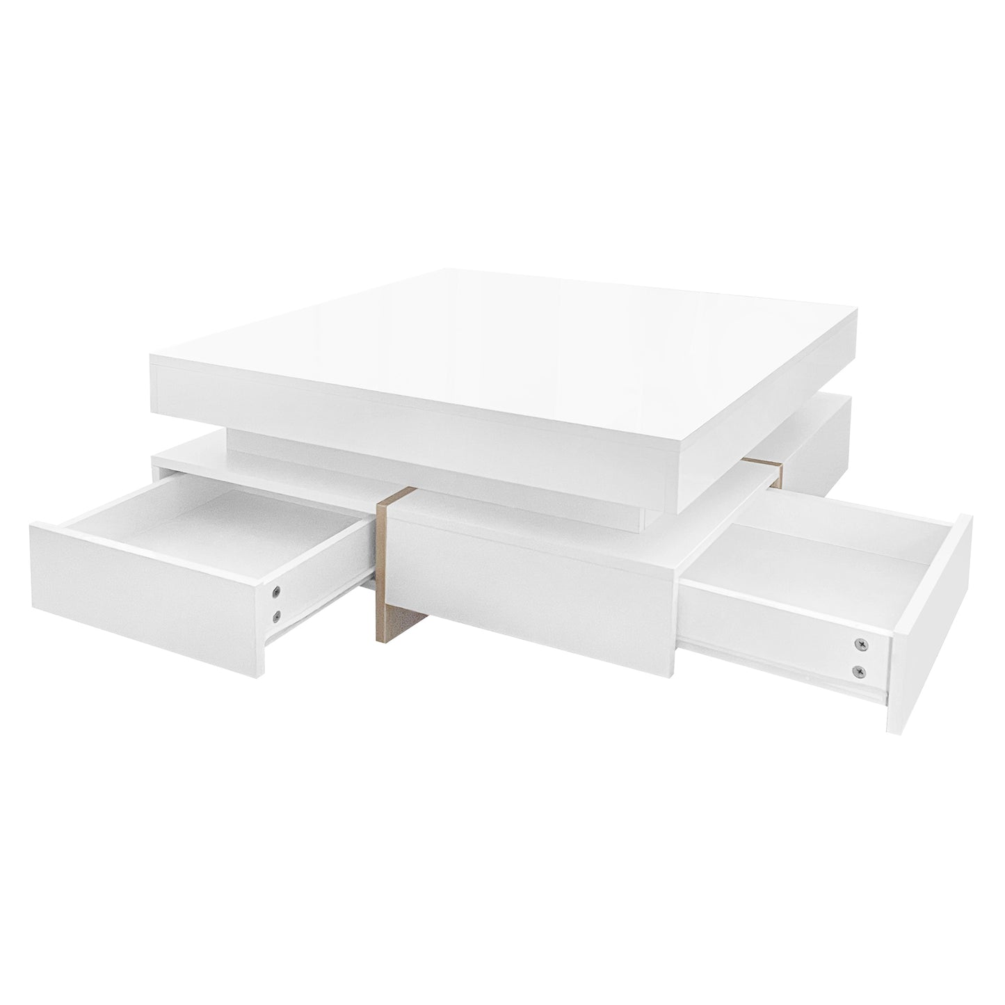 Elegant White High Gloss Coffee Table with Spacious Storage and Wood Grain Legs