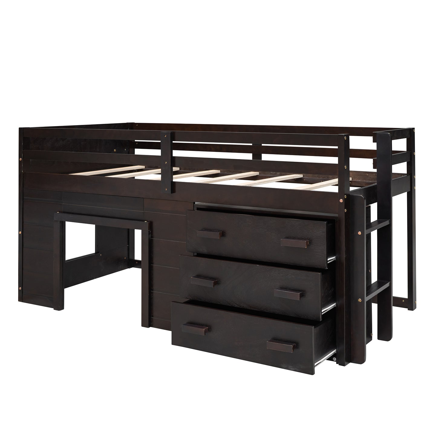 Twin Size Loft Bed with Cabinet and Shelf - Espresso