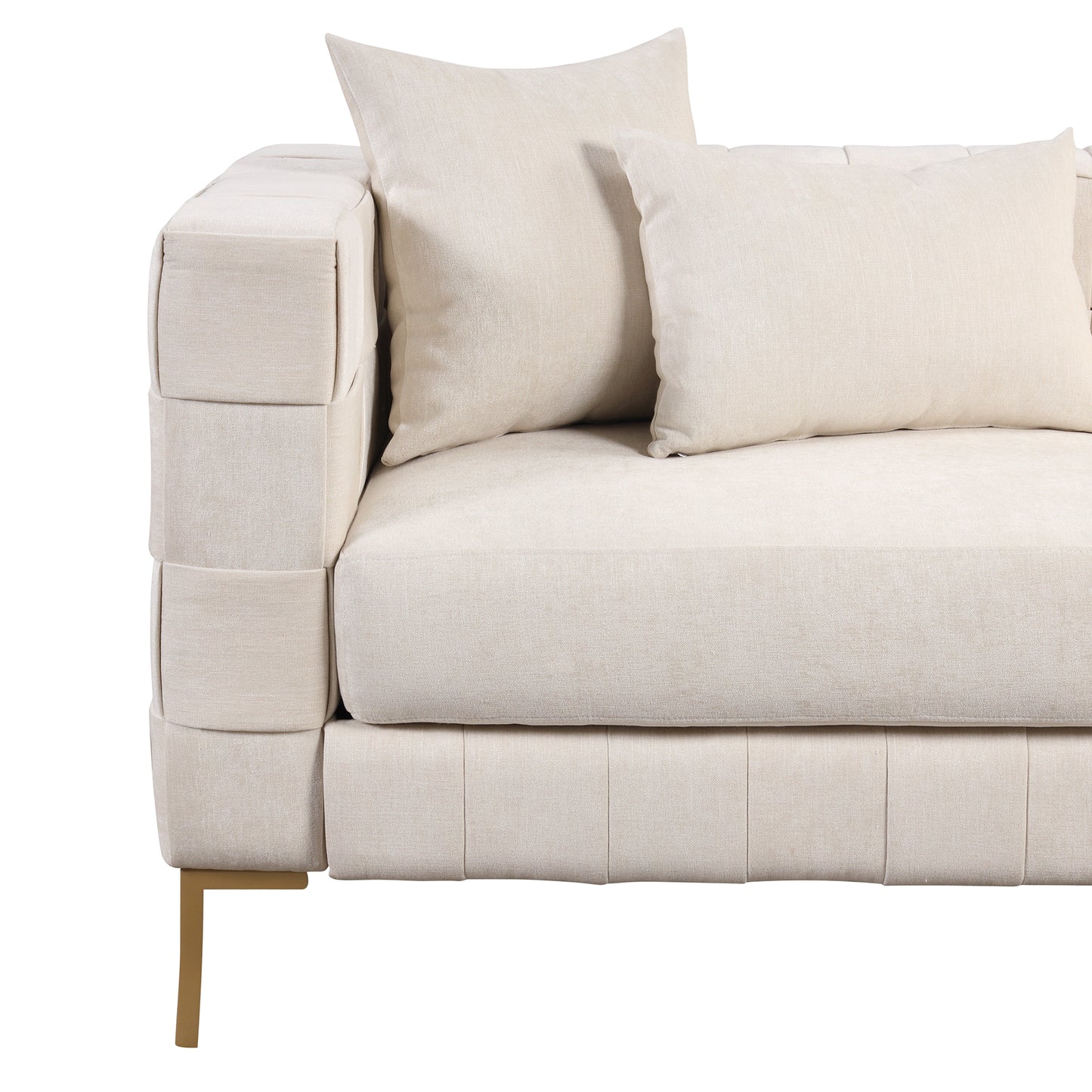 80.5 Modern Upholstered Sofa with Golden Metal Legs and Pillows