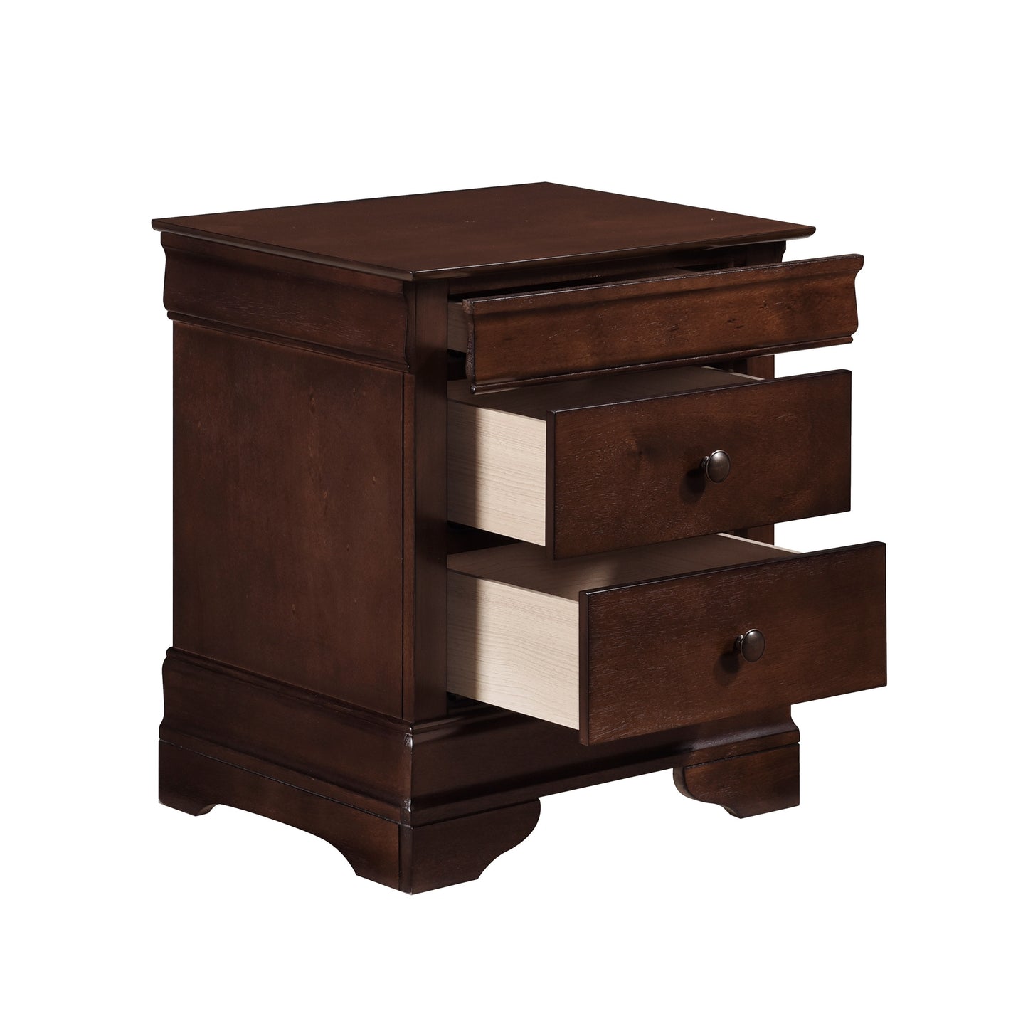 Louis Philippe Style 1pc Nightstand of Drawers Brown Cherry Finish Okume Veneer Bedroom Furniture