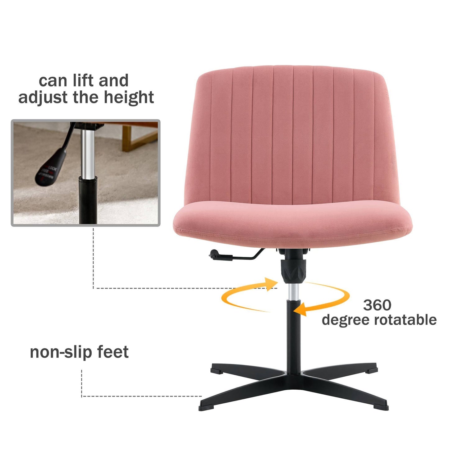 Pink Velvet Material. Home Computer Chair Office Chair Adjustable 360 °Swivel Cushion Chair With Black Foot Swivel Chair Makeup Chair Study Desk Chair. No WheelsW115167384