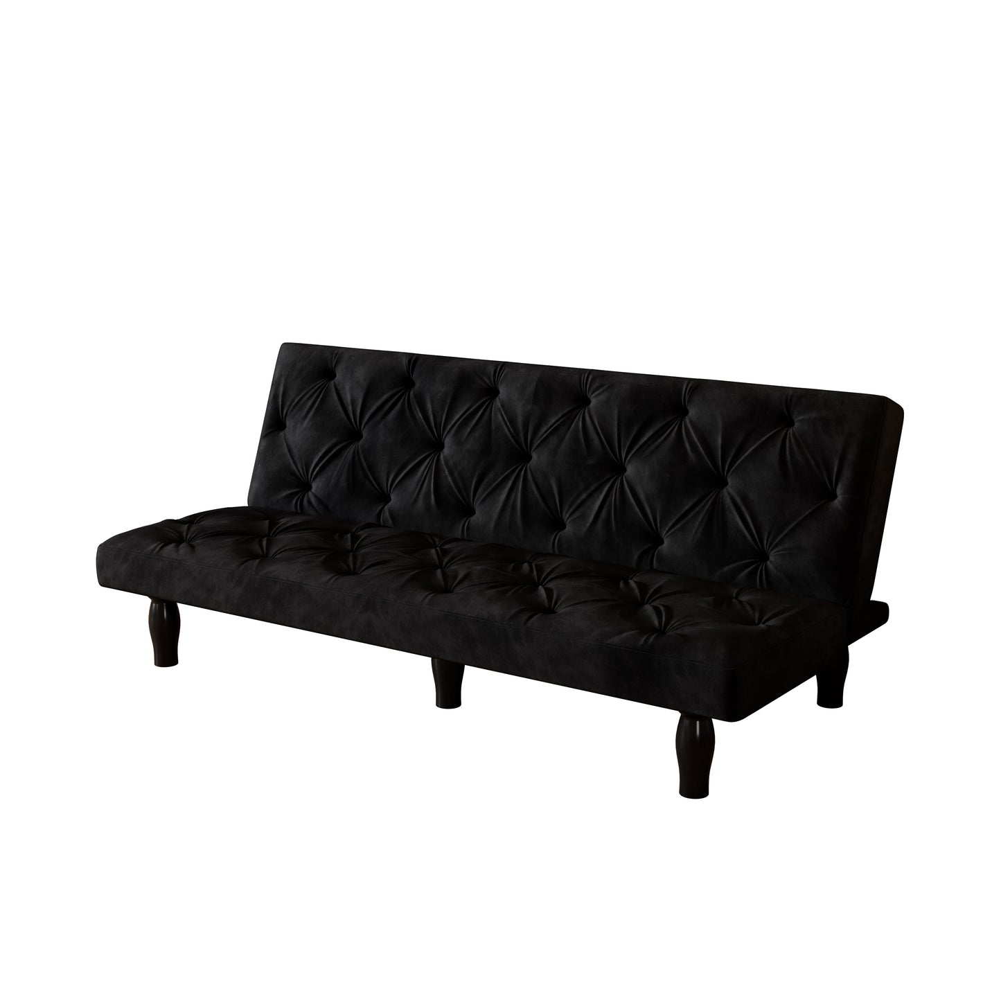 Convertible Black Velvet Sofa Bed for Family Living Room, Apartment, or Bedroom