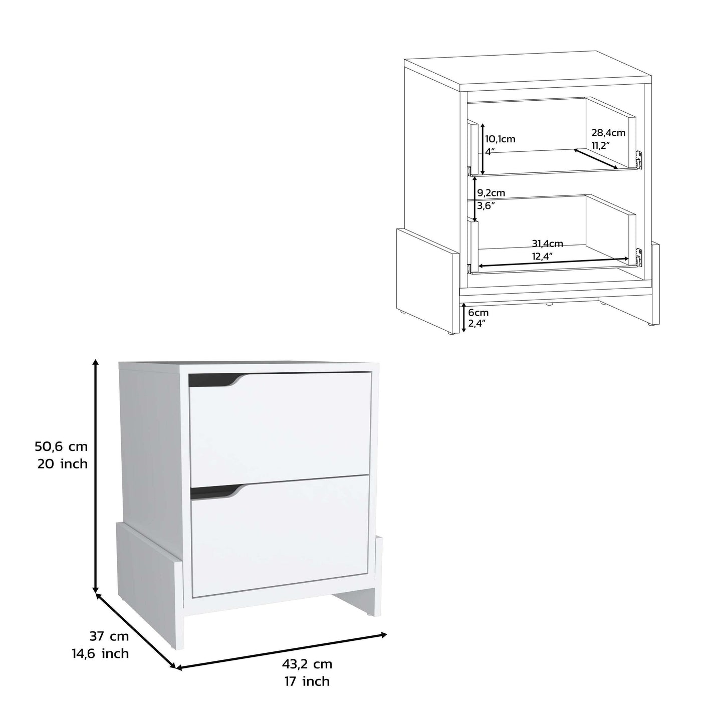 DEPOT E-SHOP Haines Nightstand with 2-Drawers, End Table with Sturdy Base, White