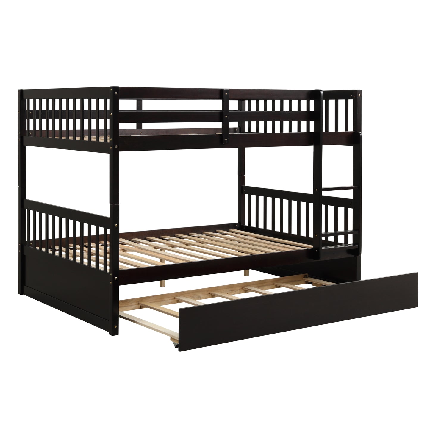 Espresso Rustic Full Size Bunk Bed Set with Trundle