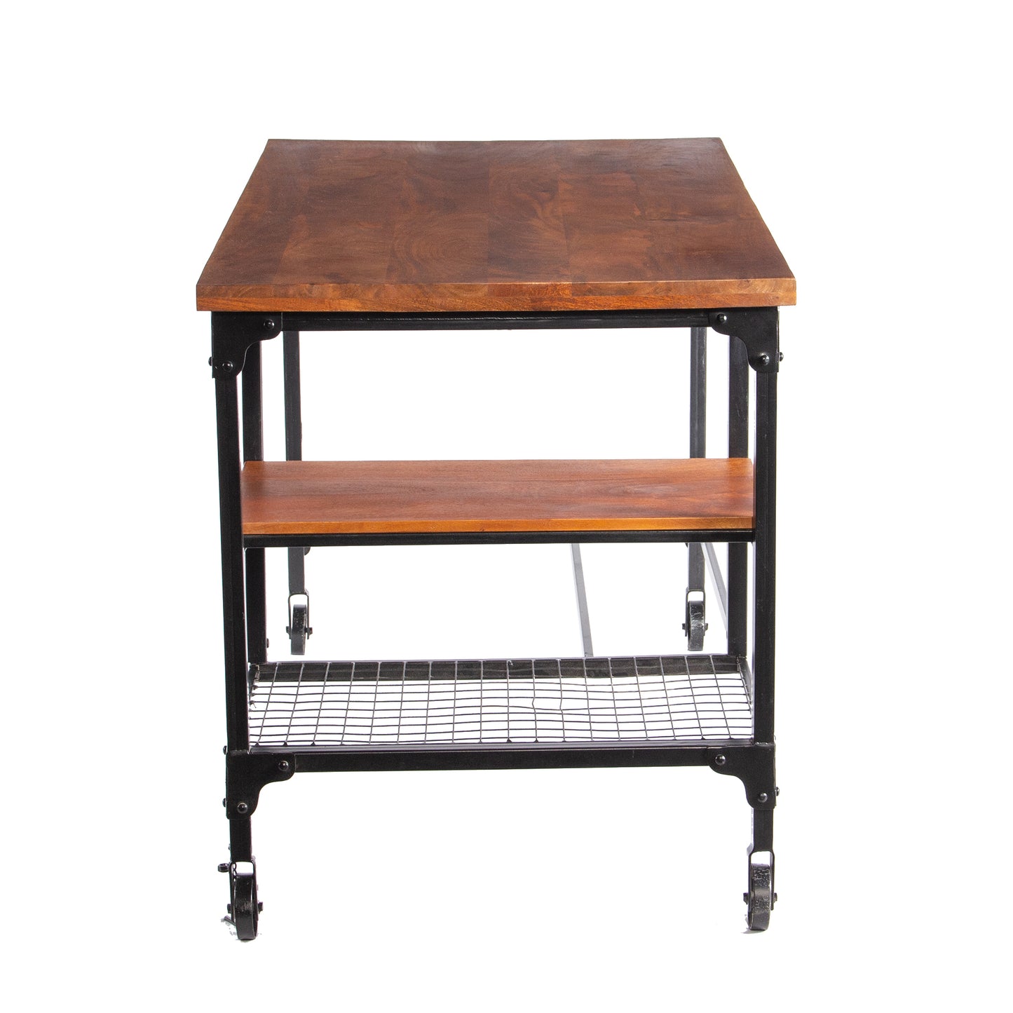 Brown and Black Industrial Style Wood and Metal Desk with Two Bottom Shelves - Modern Workspace Upgrade