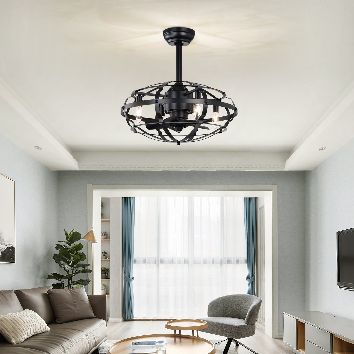 Bladeless Industrial Ceiling Fan with Reversible Motor and Remote Control