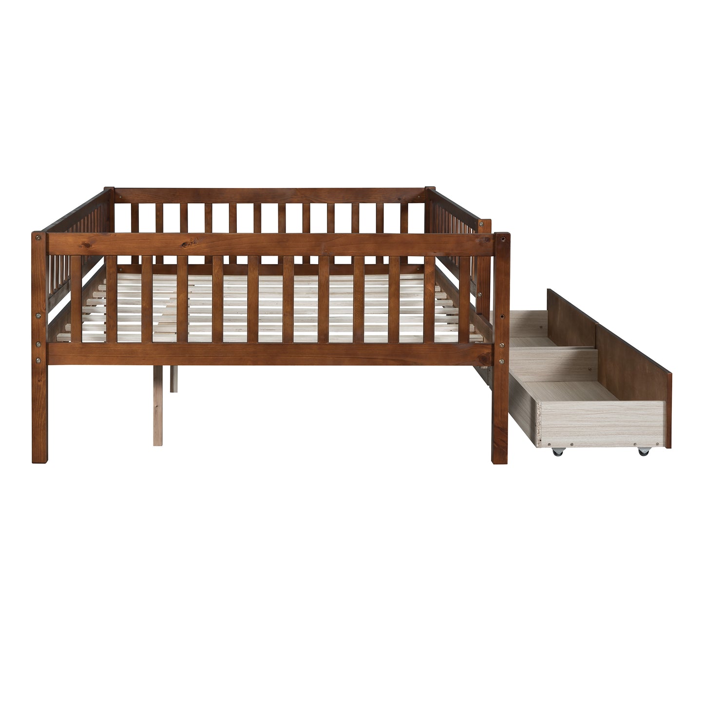 Full Size Daybed Wood Bed with Two Drawers, Walnut