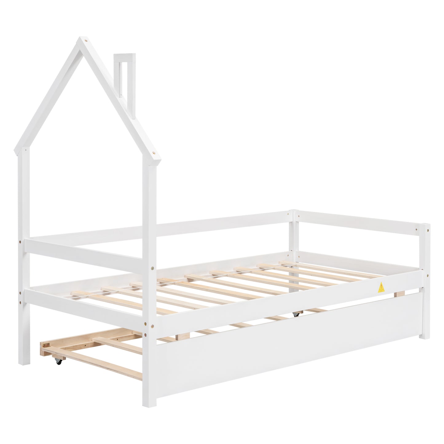 Twin Wooden Daybed with trundle, Twin House-Shaped Headboard  bed with Guardrails,White