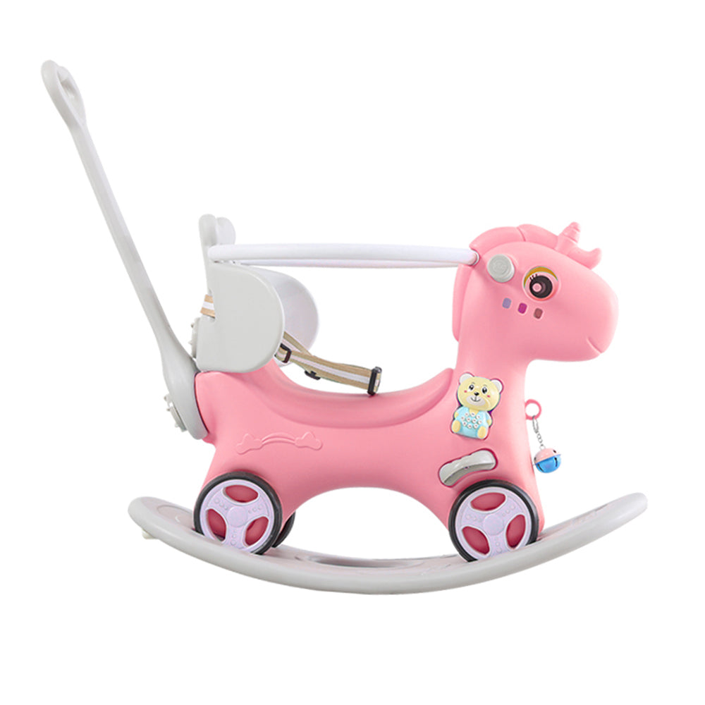 Unicorn Rocking Horse and Balance Bike for Toddlers, Pink Horse Ride On Toy with Push Handle and Backrest