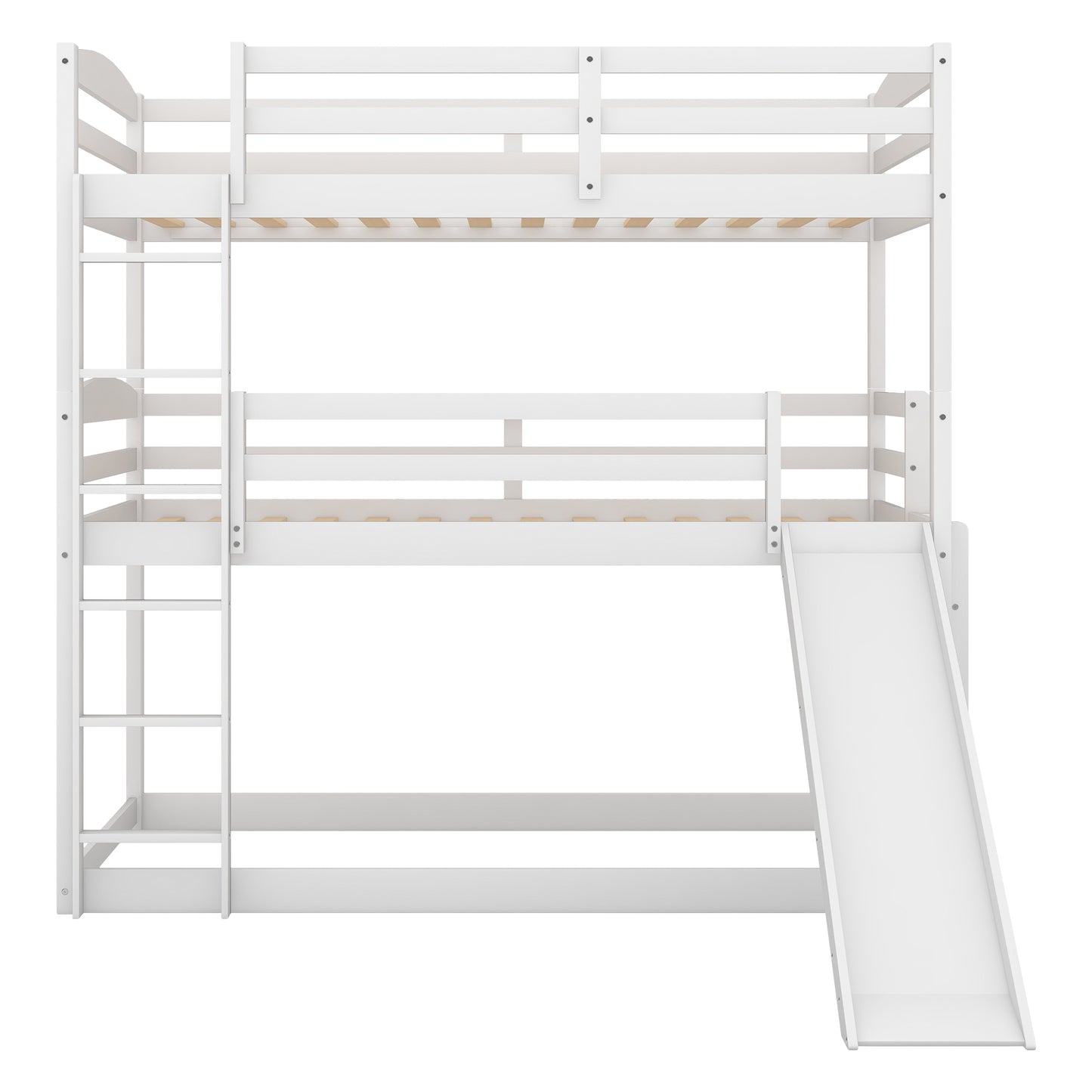 Triple Bunk Bed with Ladder, Slide, and Twin-Twin-Twin Design for White Bedroom Fun